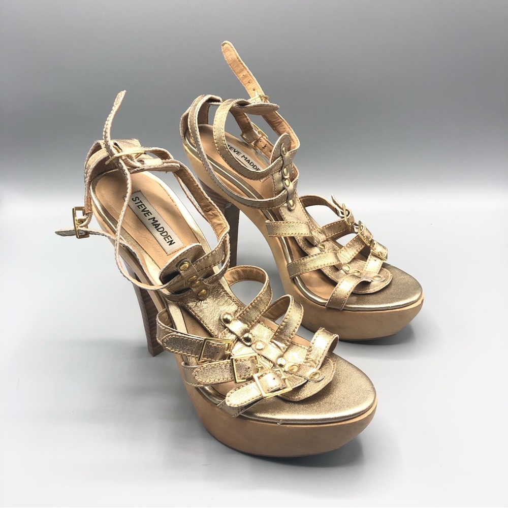Steve Madden Togga Gold Gladiator Heels 7M